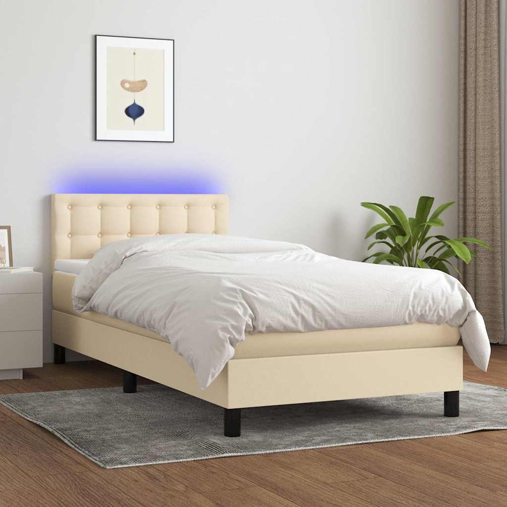 Letto a Molle con Materasso e LED Crema 80x200 cm in Tessuto