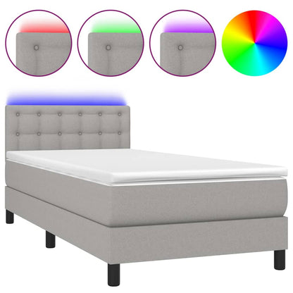 Letto a Molle Materasso e LED Grigio Chiaro 90x190 cm Tessuto - homemem39