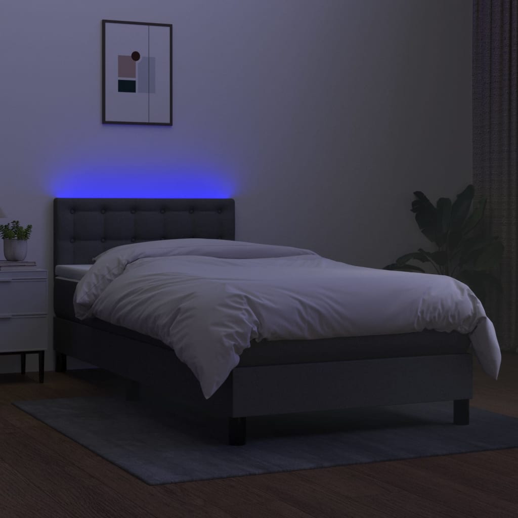 Letto a Molle Materasso e LED Grigio Scuro 90x190 cm in Tessuto - homemem39