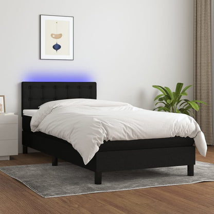 Letto a Molle con Materasso e LED Nero 90x190 cm in Tessuto - homemem39