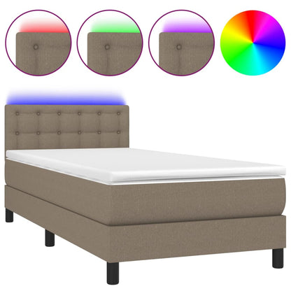 Letto a Molle con Materasso e LED Tortora 90x190 cm in Tessuto - homemem39