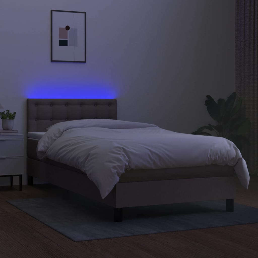 Letto a Molle con Materasso e LED Tortora 90x190 cm in Tessuto - homemem39