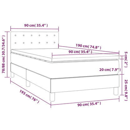 Letto a Molle con Materasso e LED Tortora 90x190 cm in Tessuto - homemem39