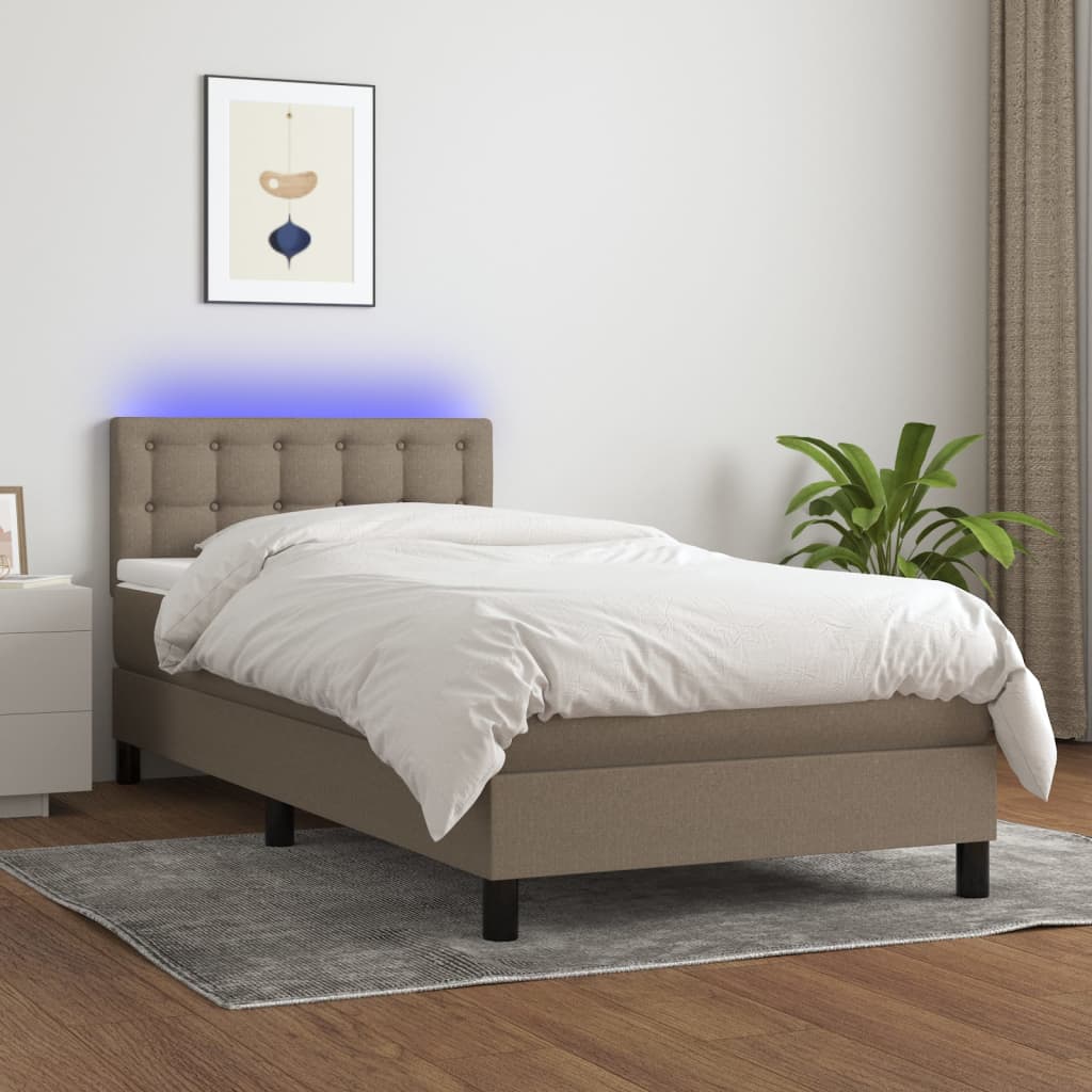 Letto a Molle con Materasso e LED Tortora 90x190 cm in Tessuto - homemem39