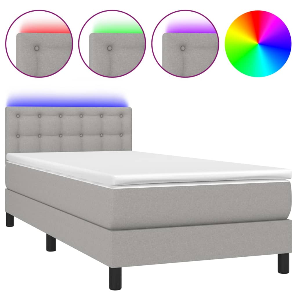 Letto a Molle Materasso e LED Grigio Chiaro 90x200 cm Tessuto - homemem39