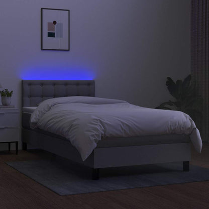 Letto a Molle Materasso e LED Grigio Chiaro 90x200 cm Tessuto