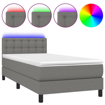 Letto a Molle Materasso e LED Grigio Scuro 90x200 cm in Tessuto - homemem39