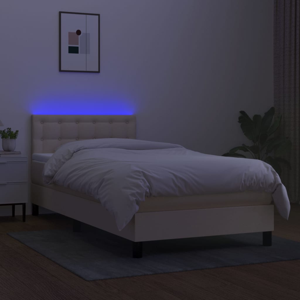 Letto a Molle con Materasso e LED Crema 90x200 cm in Tessuto - homemem39