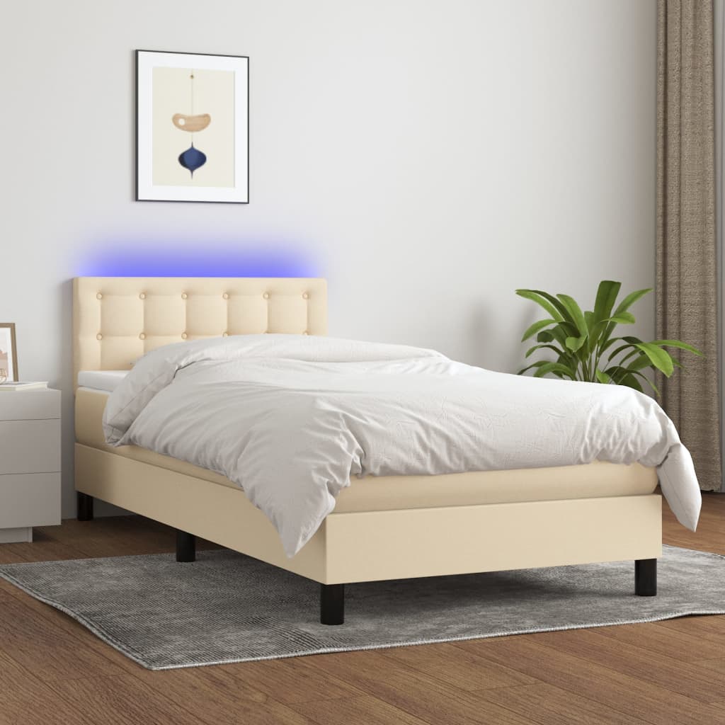 Letto a Molle con Materasso e LED Crema 90x200 cm in Tessuto - homemem39