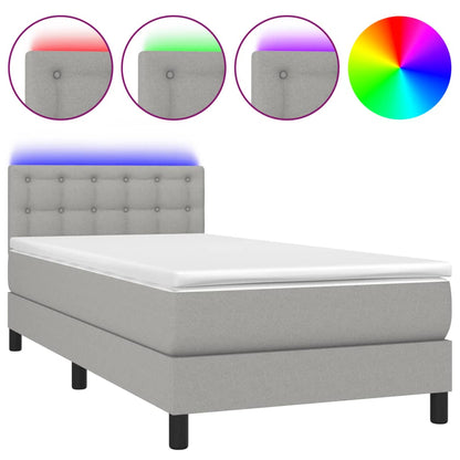 Letto a Molle Materasso e LED Grigio Chiaro 100x200 cm Tessuto - homemem39