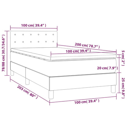 Letto a Molle Materasso e LED Grigio Scuro 100x200cm in Tessuto - homemem39