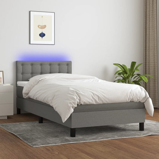 Letto a Molle Materasso e LED Grigio Scuro 100x200cm in Tessuto - homemem39