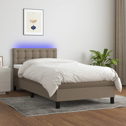 Letto a Molle con Materasso e LED Tortora 100x200cm in Tessuto - homemem39