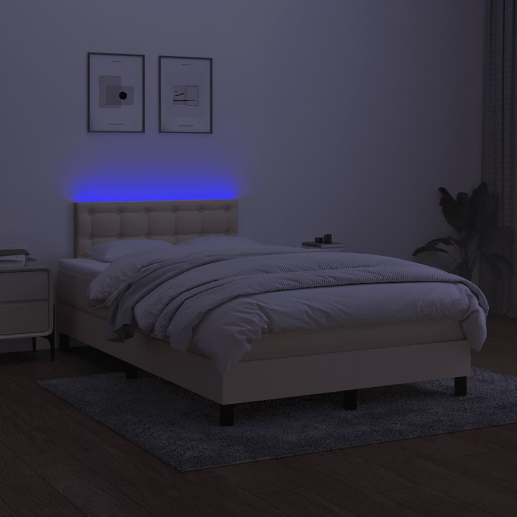 Letto a Molle con Materasso e LED Crema 120x200cm in Tessuto - homemem39