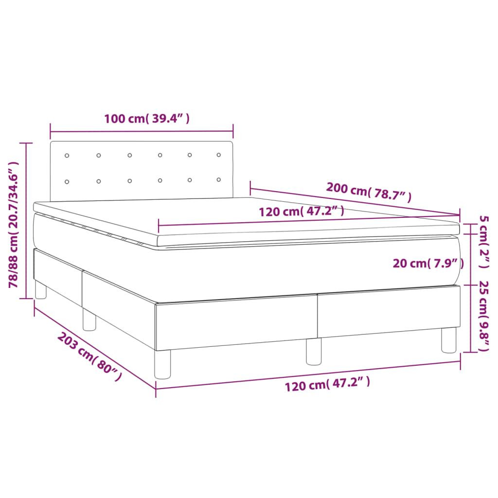 Letto a Molle con Materasso e LED Crema 120x200cm in Tessuto - homemem39