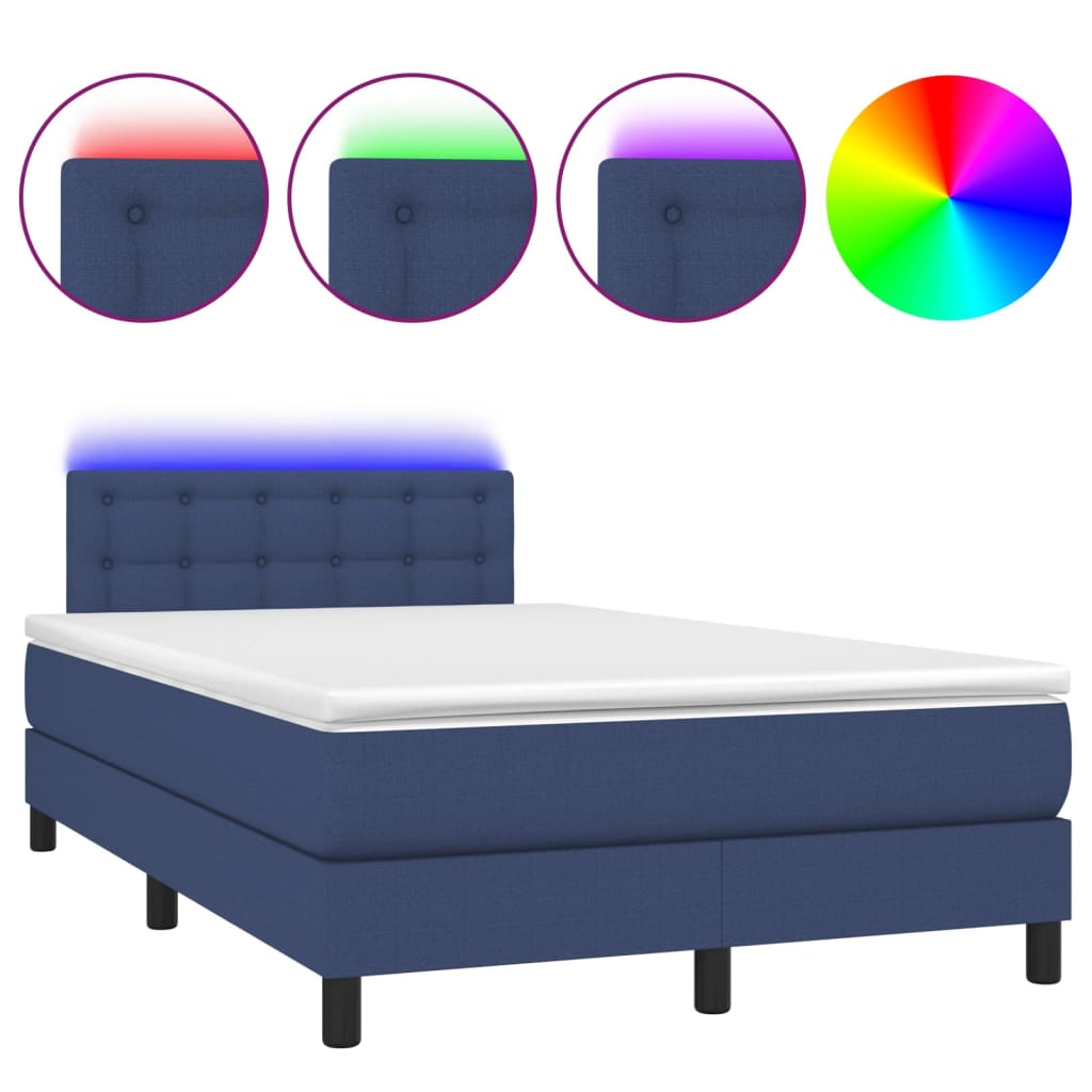 Letto a Molle con Materasso e LED Blu 120x200cm in Tessuto - homemem39