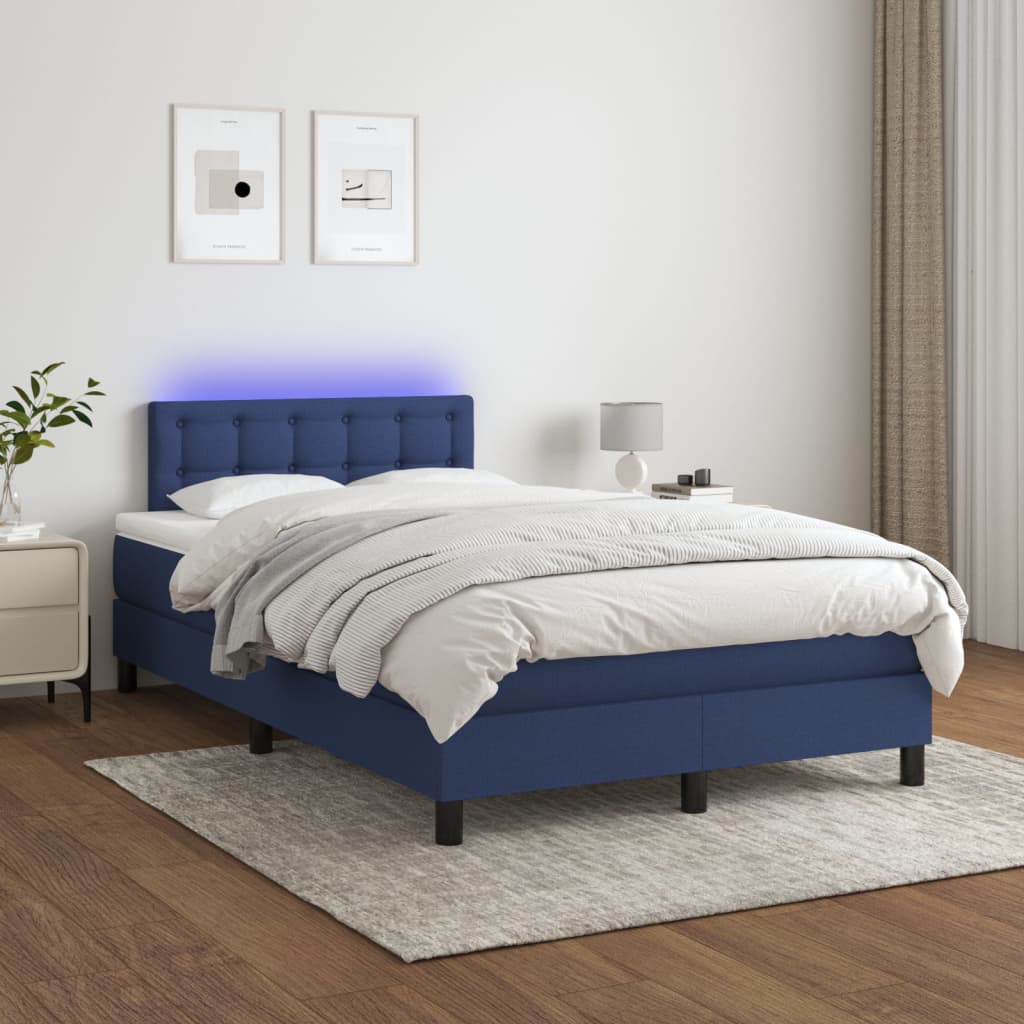 Letto a Molle con Materasso e LED Blu 120x200cm in Tessuto - homemem39