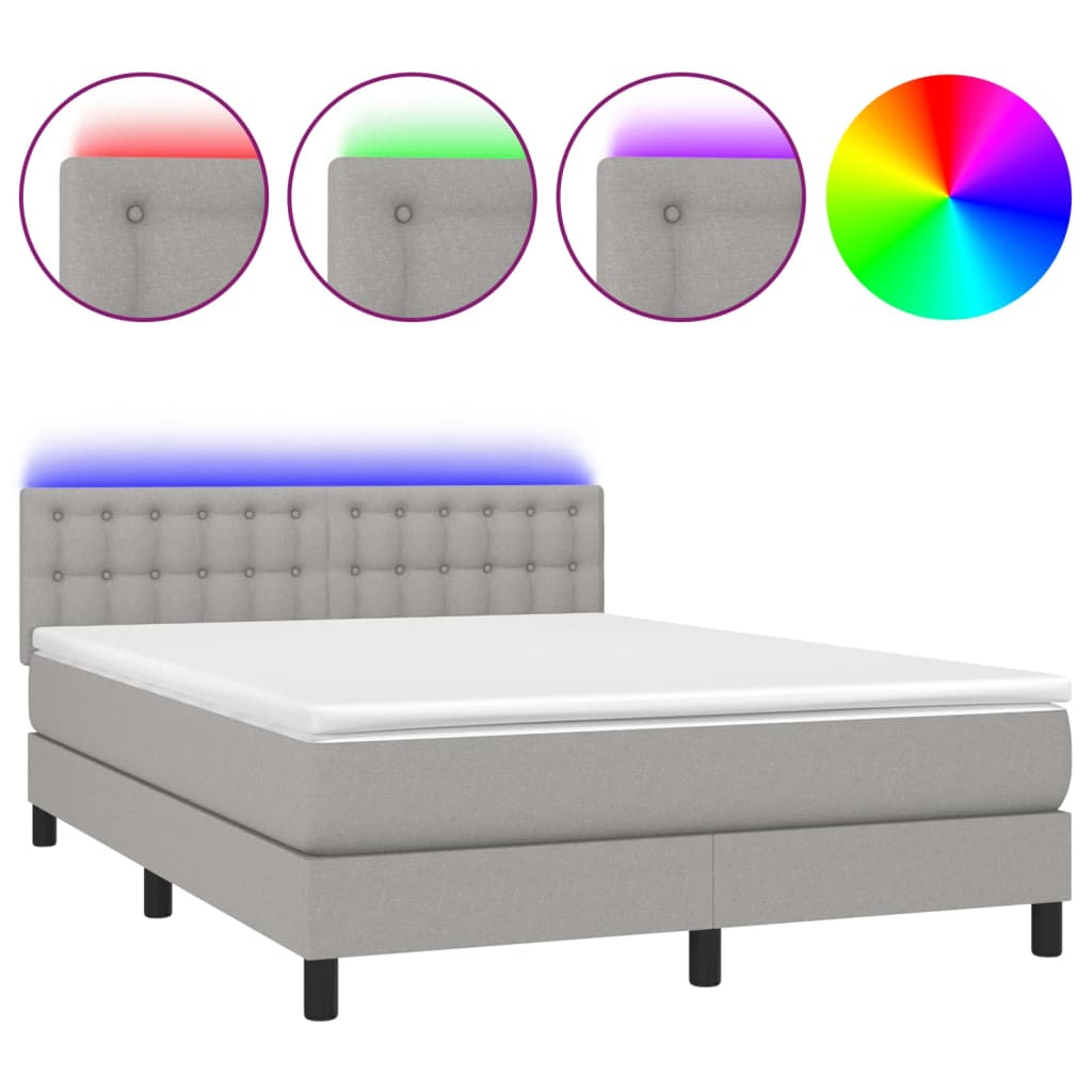 Letto a Molle Materasso e LED Grigio Chiaro 140x190 cm Tessuto - homemem39