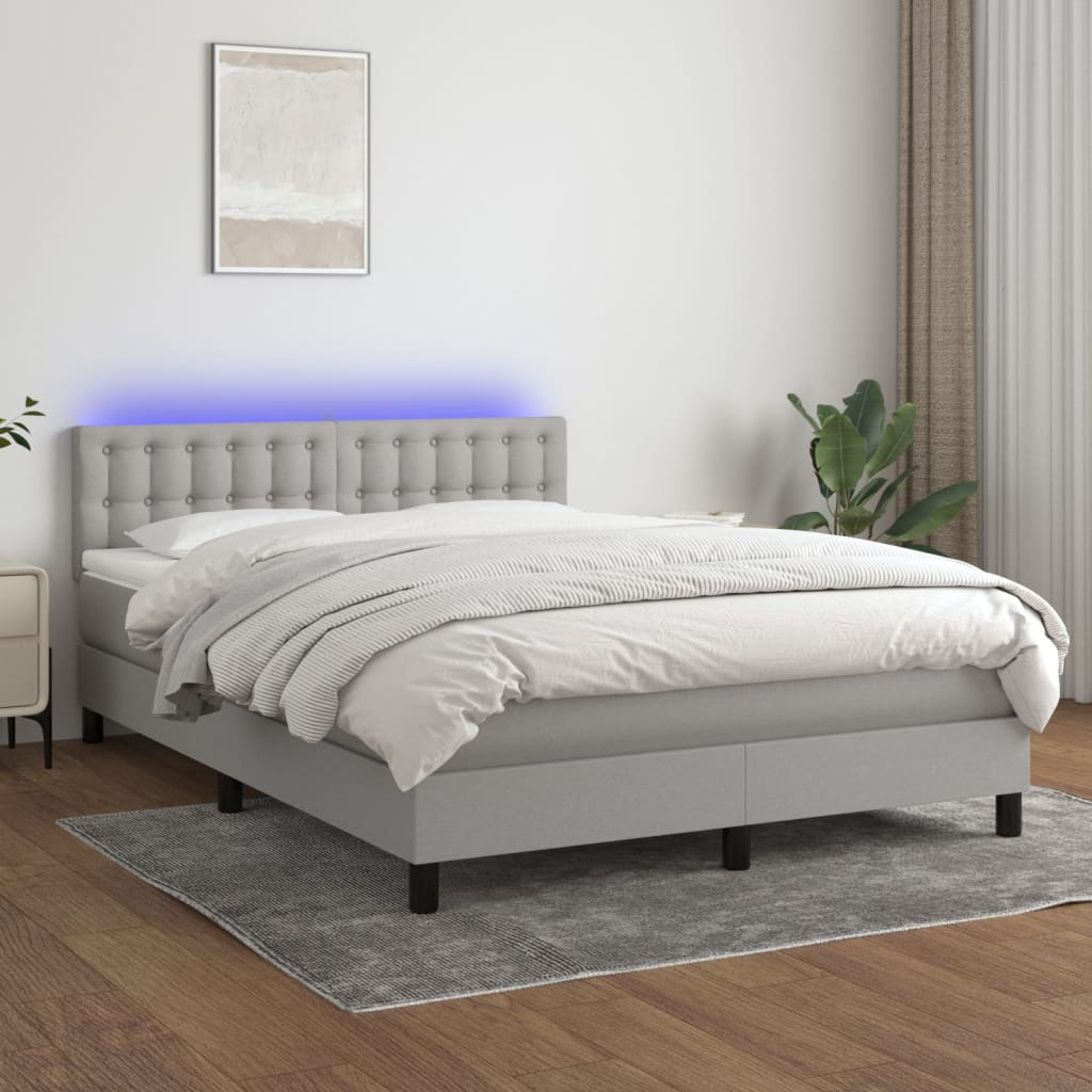 Letto a Molle Materasso e LED Grigio Chiaro 140x190 cm Tessuto - homemem39