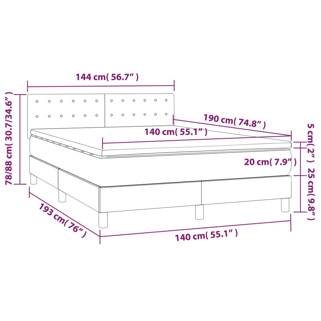 Letto a Molle Materasso e LED MarroneScuro 140x190cm in Tessuto - homemem39