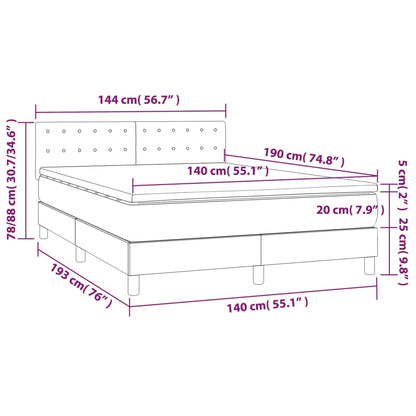 Letto a Molle Materasso e LED MarroneScuro 140x190cm in Tessuto - homemem39