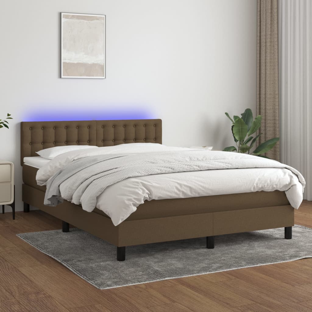 Letto a Molle Materasso e LED MarroneScuro 140x190cm in Tessuto - homemem39