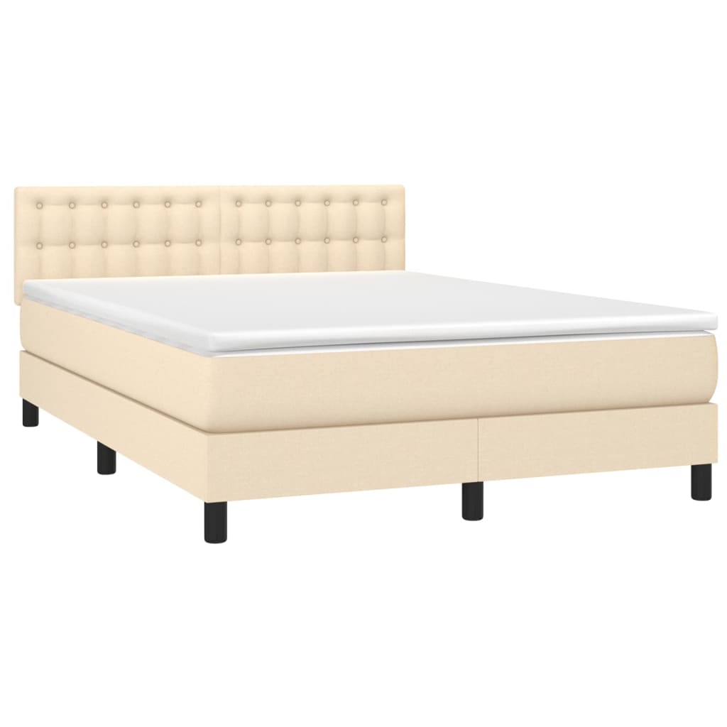 Letto a Molle con Materasso e LED Crema 140x190 cm in Tessuto - homemem39