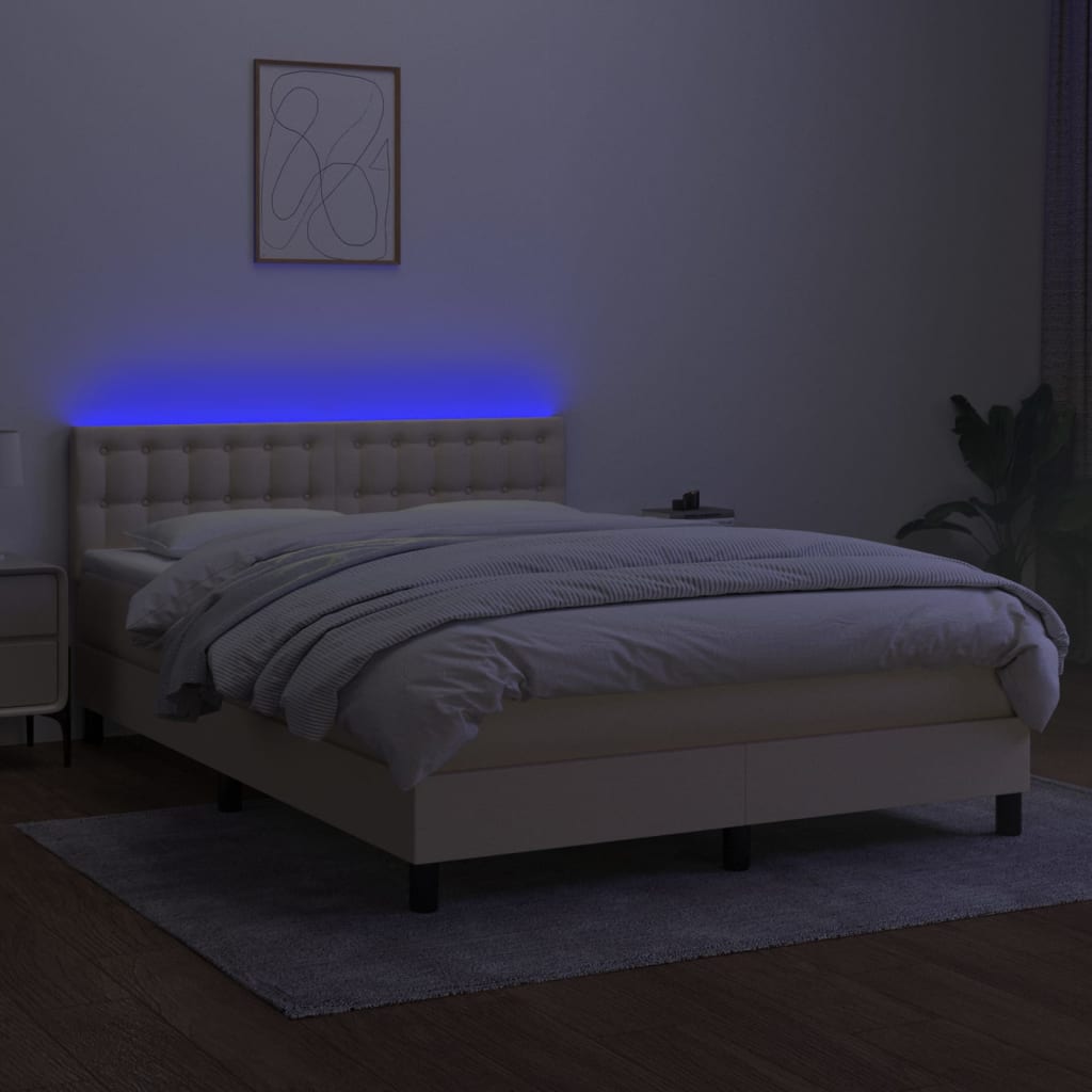 Letto a Molle con Materasso e LED Crema 140x190 cm in Tessuto - homemem39