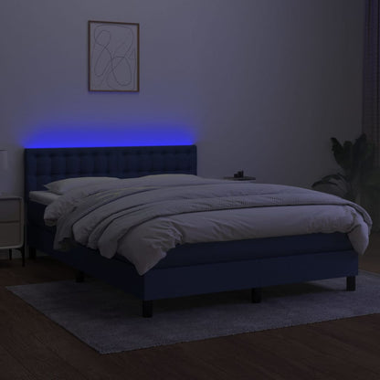 Letto a Molle con Materasso e LED Blu 140x190 cm in Tessuto