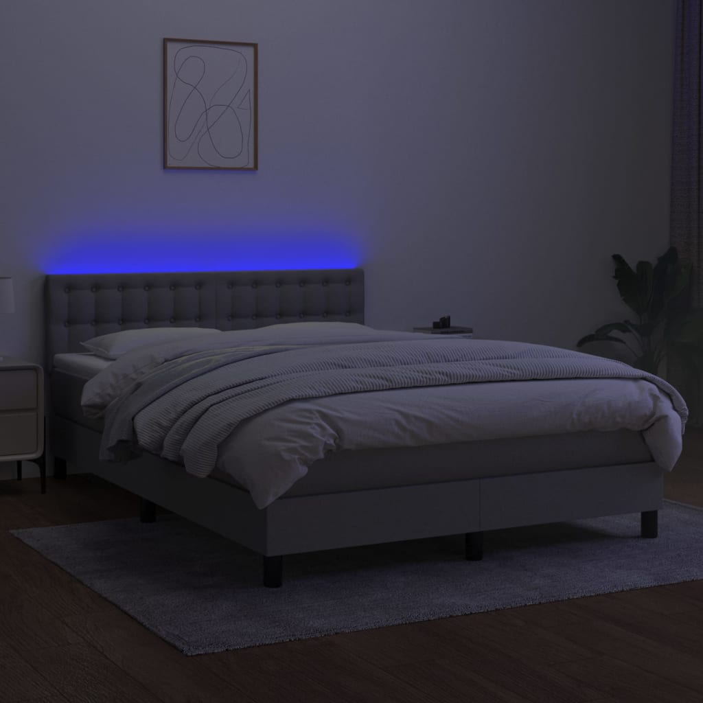 Letto a Molle Materasso e LED Grigio Chiaro 140x200 cm Tessuto - homemem39