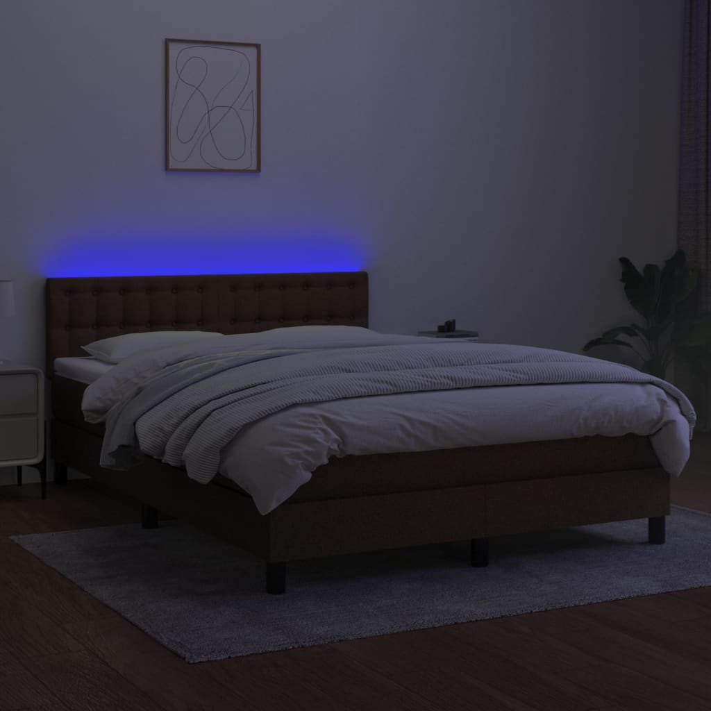 Letto a Molle Materasso e LED Marrone Scuro 140x200 cm Tessuto - homemem39