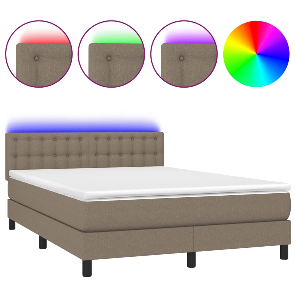 Letto a Molle con Materasso e LED Tortora 140x200 cm in Tessuto - homemem39