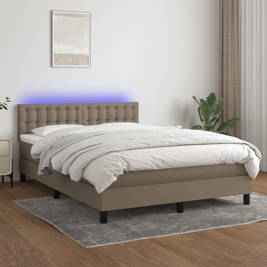 Letto a Molle con Materasso e LED Tortora 140x200 cm in Tessuto - homemem39