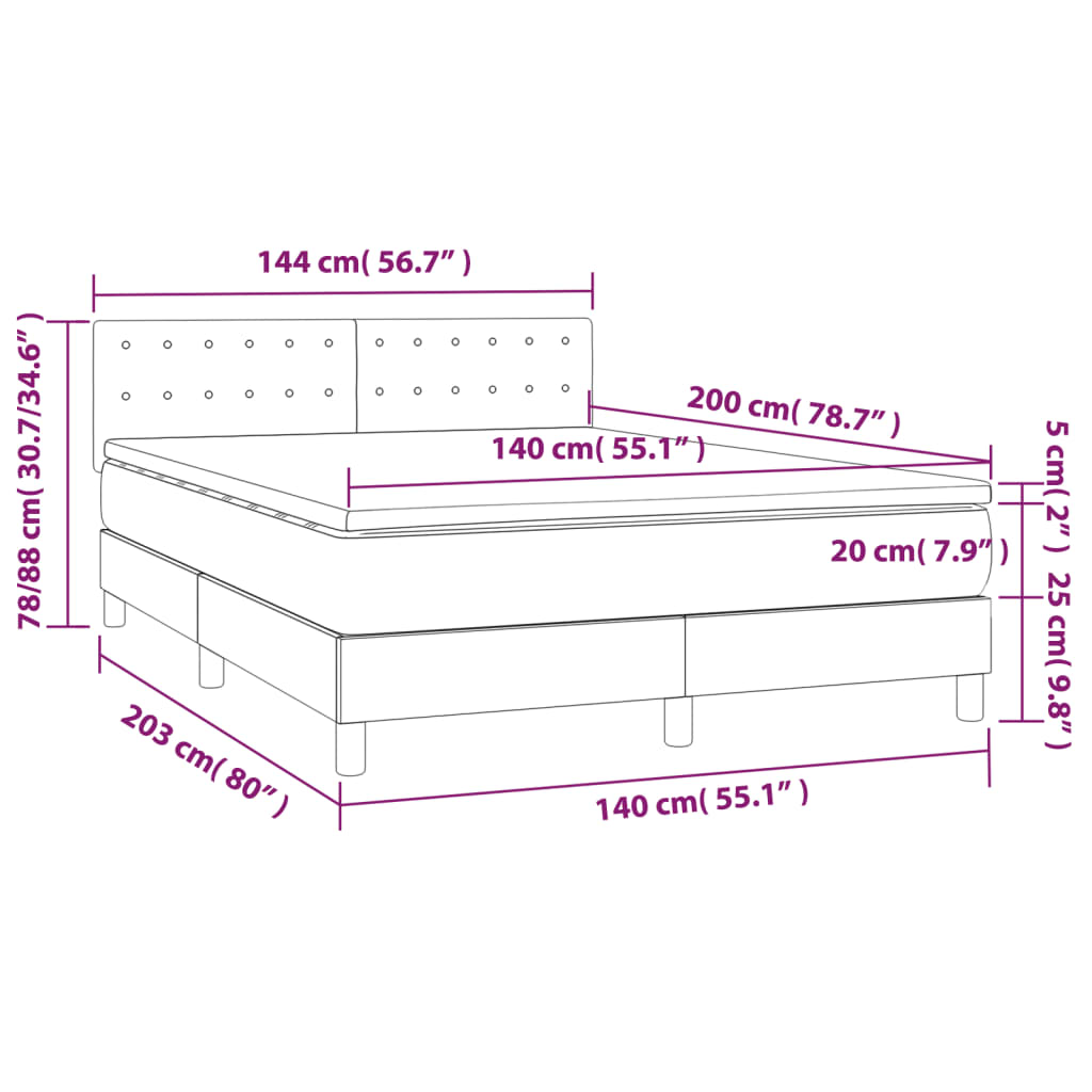 Letto a Molle con Materasso e LED Crema 140x200 cm in Tessuto - homemem39