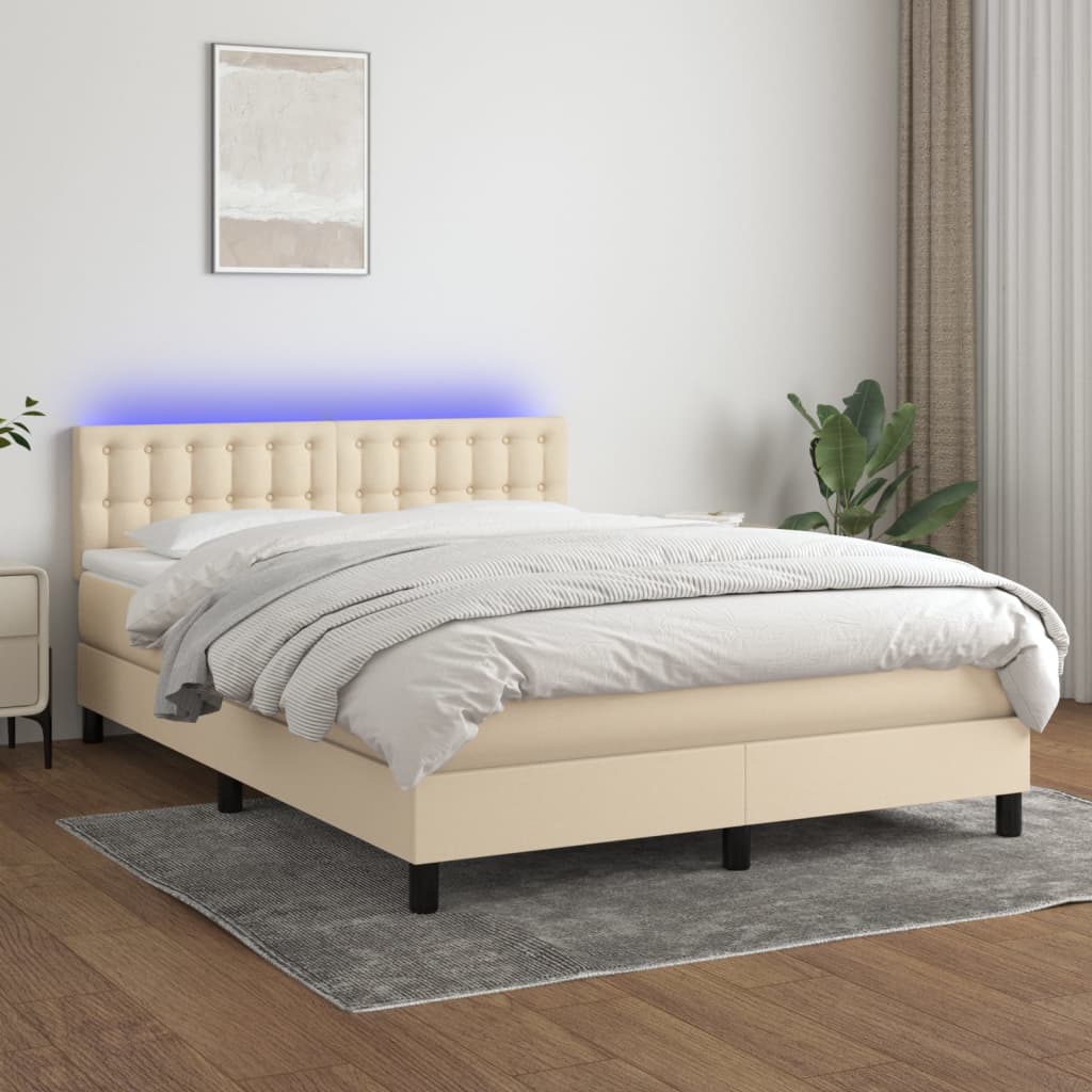 Letto a Molle con Materasso e LED Crema 140x200 cm in Tessuto - homemem39