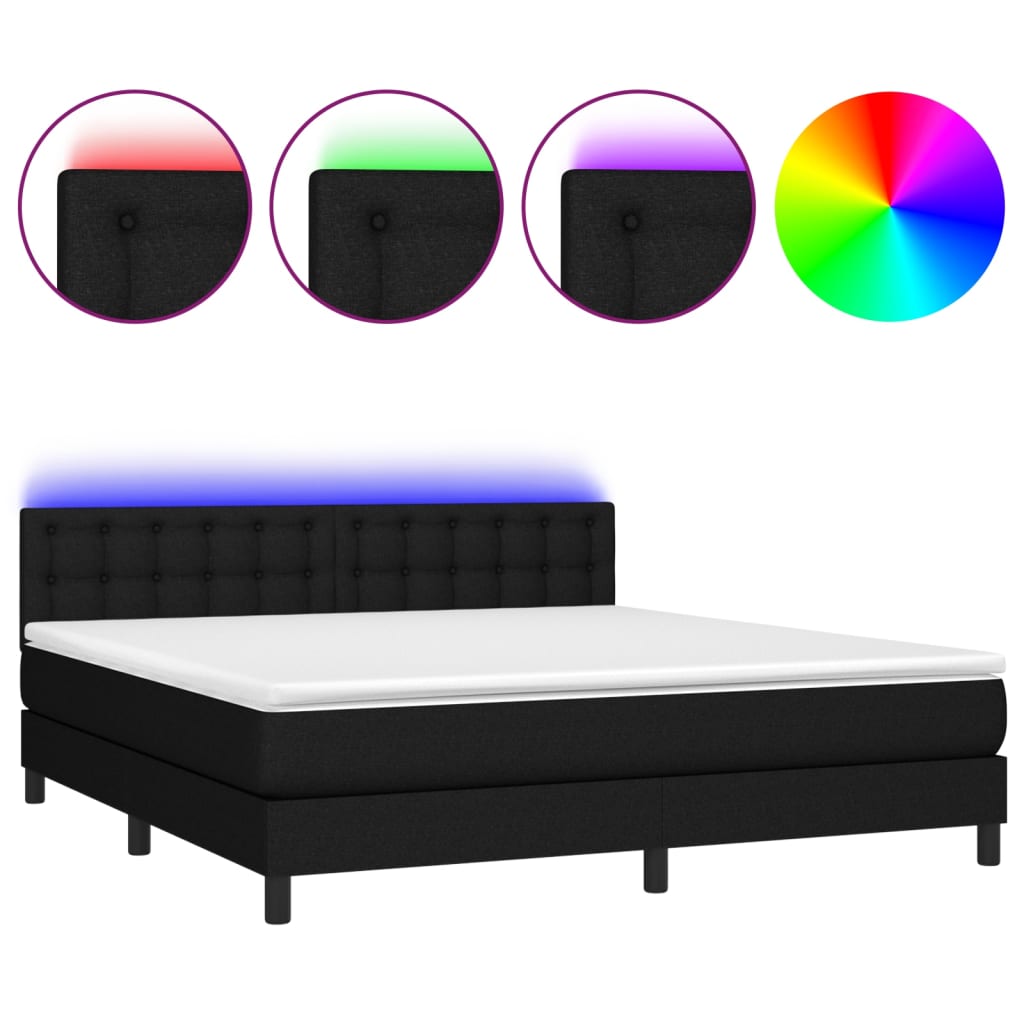 Letto a Molle con Materasso e LED Nero 160x200 cm in Tessuto | homemem39