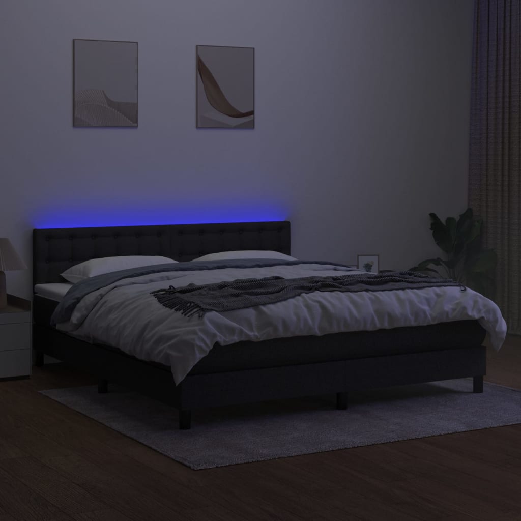 Letto a Molle con Materasso e LED Nero 180x200cm in Tessuto - homemem39