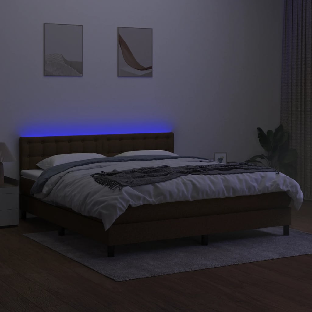 Letto a Molle Materasso e LED MarroneScuro 180x200cm in Tessuto - homemem39