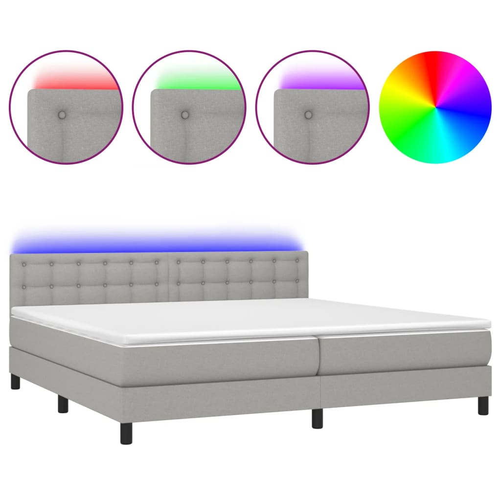 Letto a Molle Materasso e LED Grigio Chiaro 200x200 cm Tessuto - homemem39