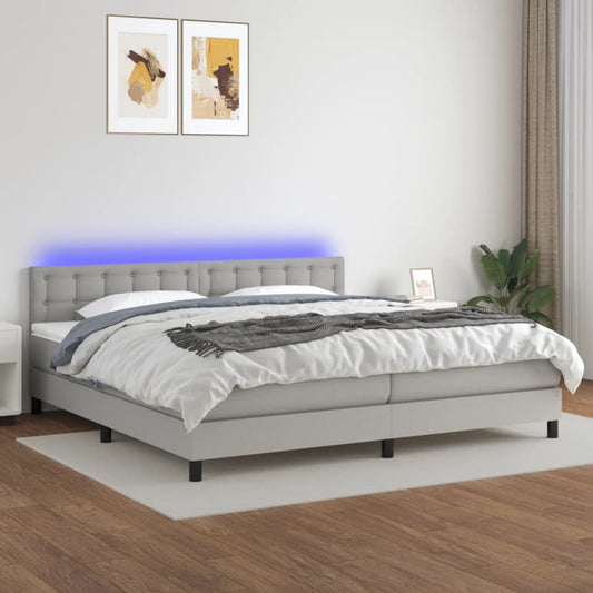 Letto a Molle Materasso e LED Grigio Chiaro 200x200 cm Tessuto - homemem39