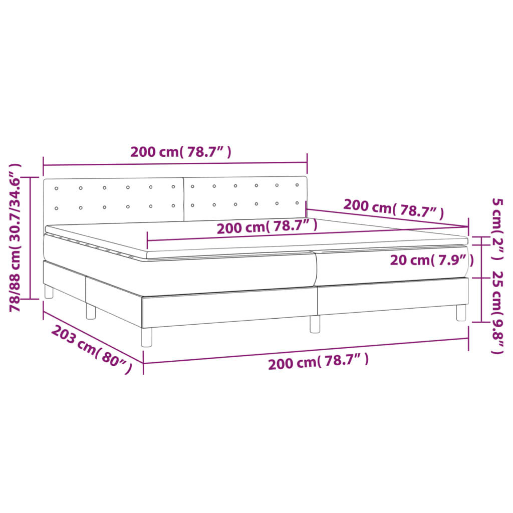 Letto a Molle Materasso e LED MarroneScuro 200x200cm in Tessuto