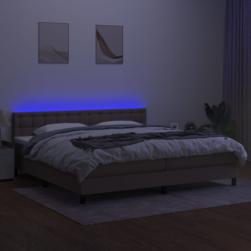 Letto a Molle Materasso e LED tortora 200x200cm in Tessuto