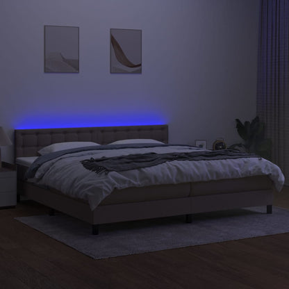 Letto a Molle Materasso e LED tortora 200x200cm in Tessuto