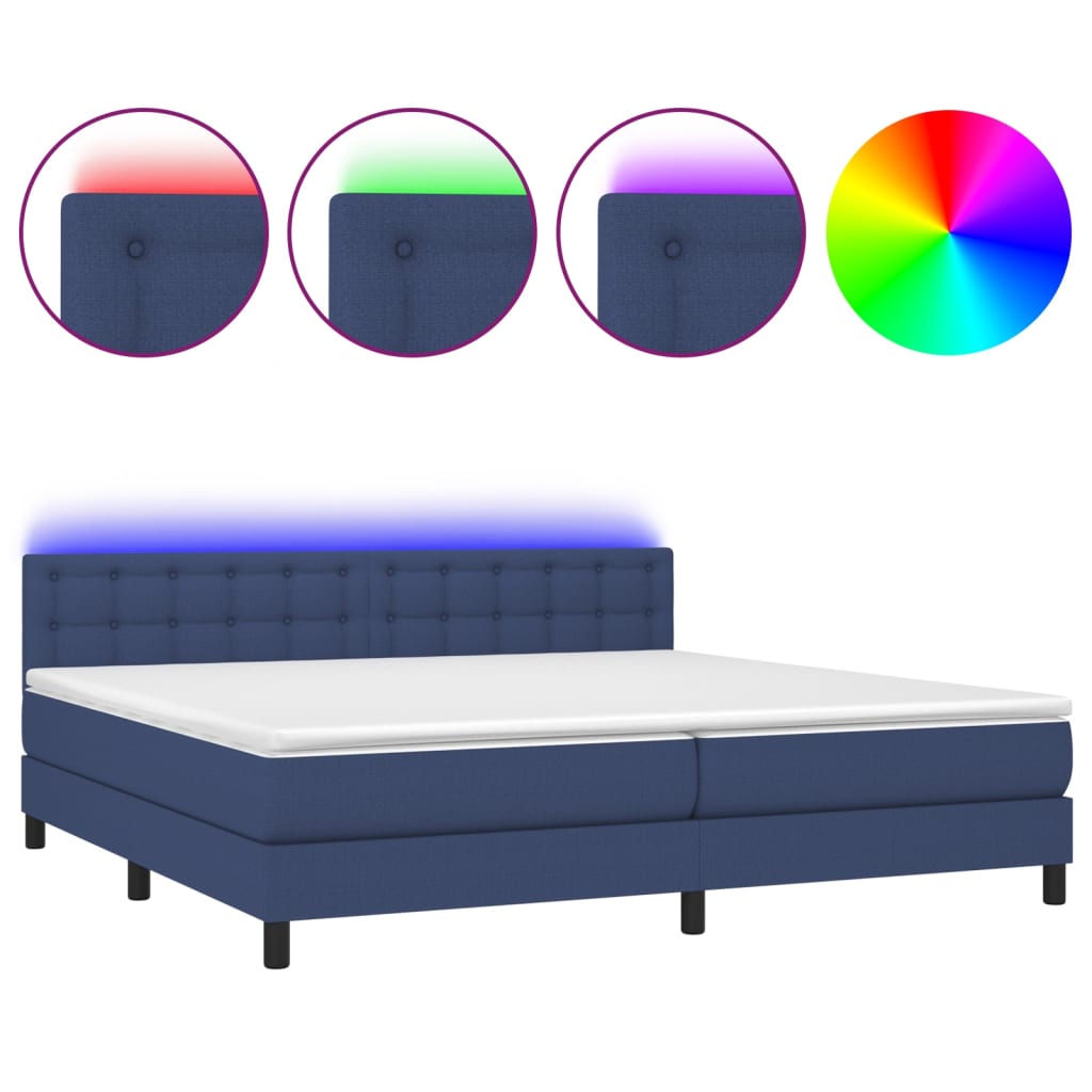 Letto a Molle Materasso e LED Blu 200x200cm in Tessuto - homemem39