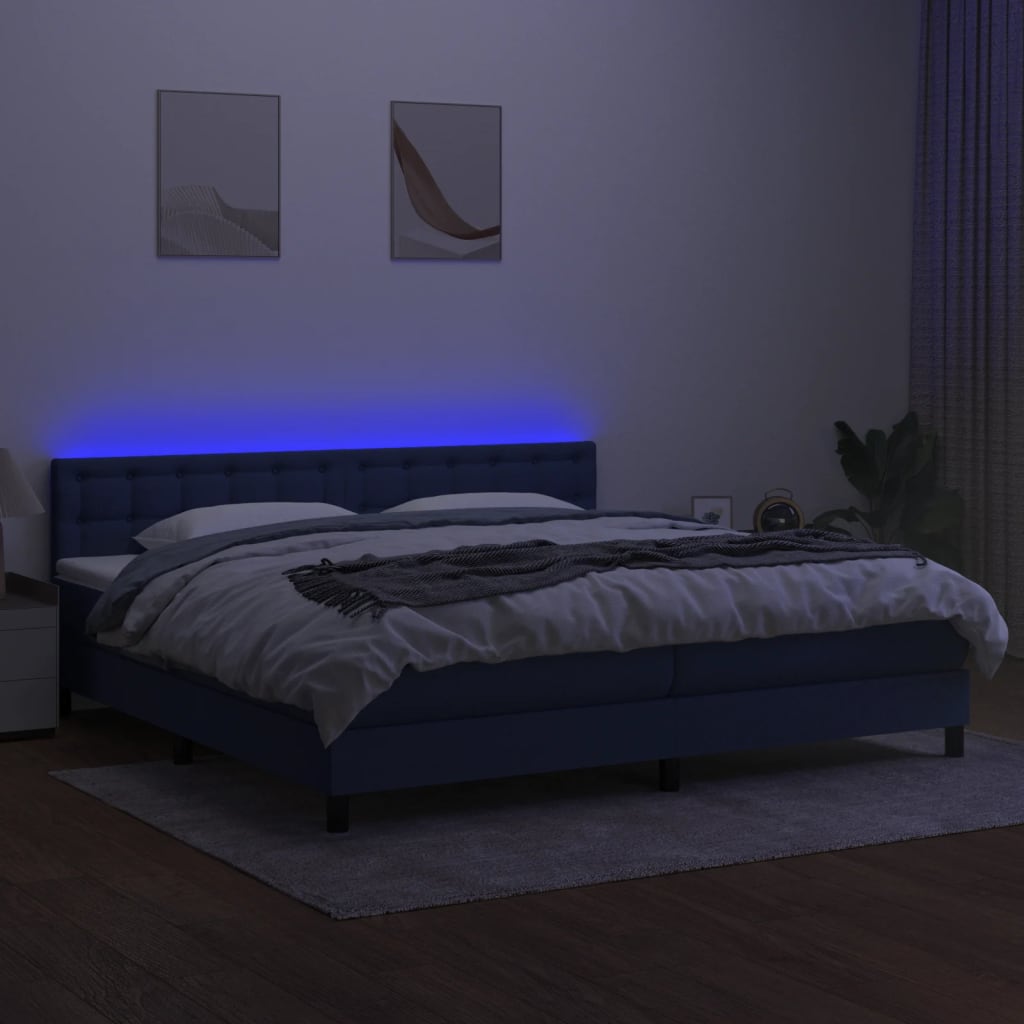 Letto a Molle Materasso e LED Blu 200x200cm in Tessuto - homemem39