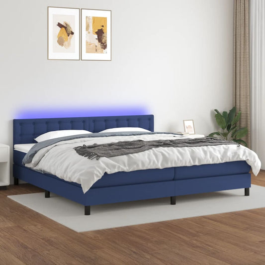 Letto a Molle Materasso e LED Blu 200x200cm in Tessuto - homemem39