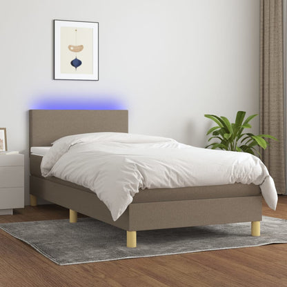 Letto a Molle con Materasso e LED Tortora 80x200 cm in Tessuto - homemem39