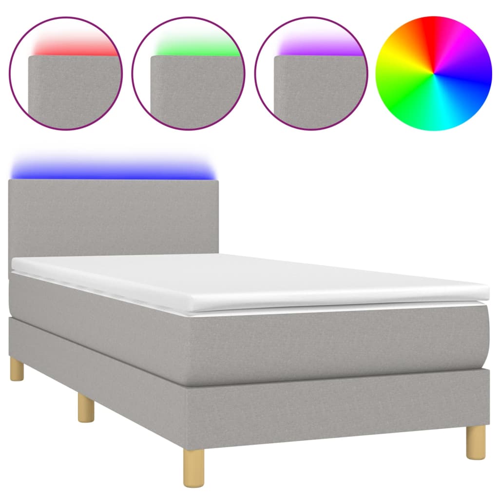 Letto a Molle Materasso e LED Grigio Chiaro 90x190 cm Tessuto - homemem39