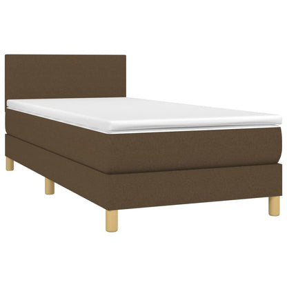 Letto a Molle Materasso e LED Marrone Scuro 90x190cm in Tessuto