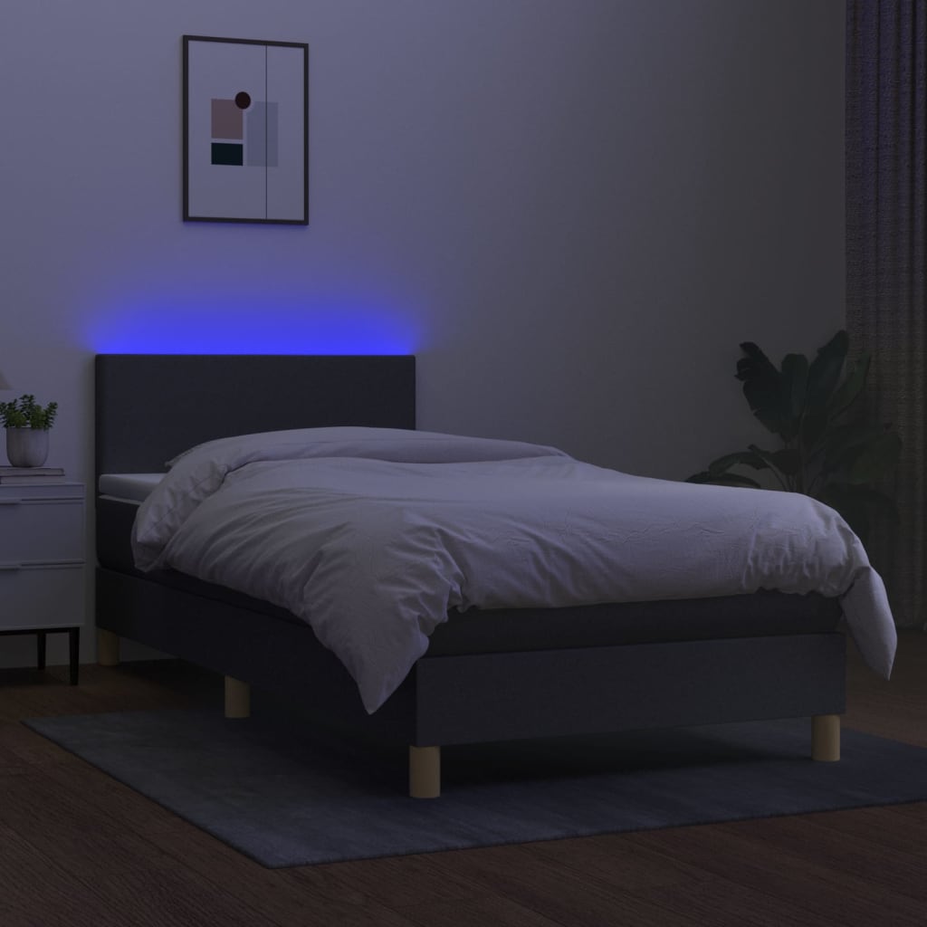 Letto a Molle Materasso e LED Marrone Scuro 90x190cm in Tessuto